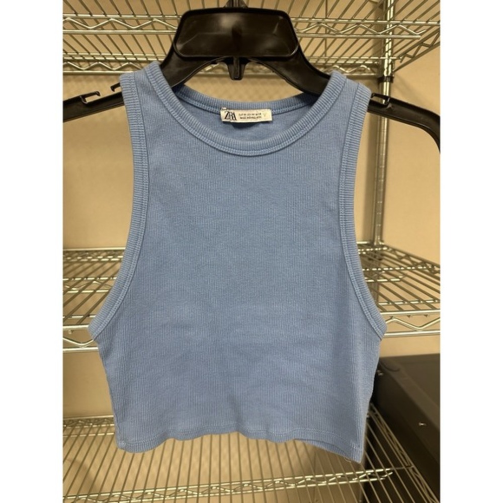 Light blue zara ribbed crop top womens medium / mexico 28 preowned‎